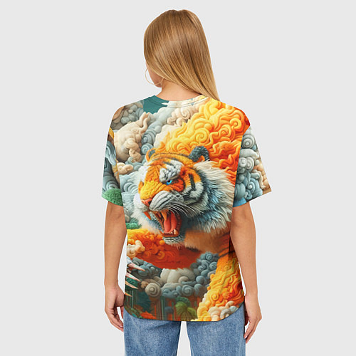 Женская футболка оверсайз Сказочный облачный тигр - нейроарт фантазия / 3D-принт – фото 4