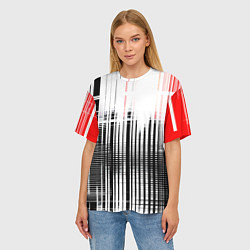 Футболка оверсайз женская Красно-чёрный гранж на белом фоне, цвет: 3D-принт — фото 2