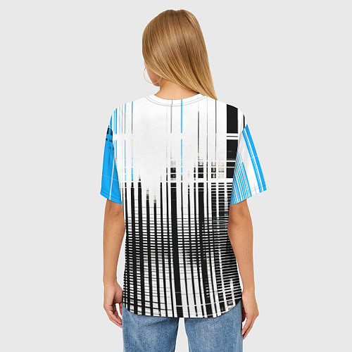 Женская футболка оверсайз Сине-чёрный гранж на белом фоне / 3D-принт – фото 4