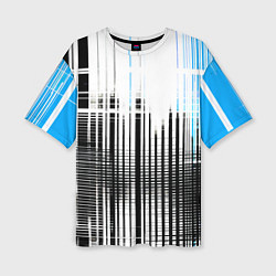 Футболка оверсайз женская Сине-чёрный гранж на белом фоне, цвет: 3D-принт