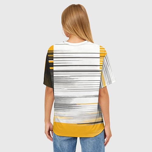 Женская футболка оверсайз Чёрные вертикальные полосы на жёлто-белом фоне / 3D-принт – фото 4