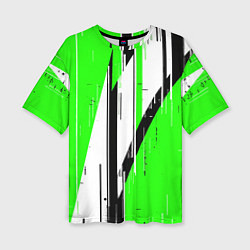 Футболка оверсайз женская Black and white vertical stripes on a green backgr, цвет: 3D-принт