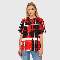 Футболка оверсайз женская Красно-белый гранж на чёрном фоне, цвет: 3D-принт — фото 2
