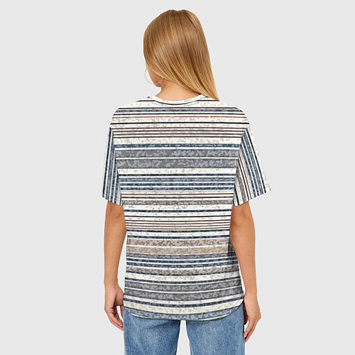Женская футболка оверсайз Светлый бежевый с синим текстурированные полосы / 3D-принт – фото 4