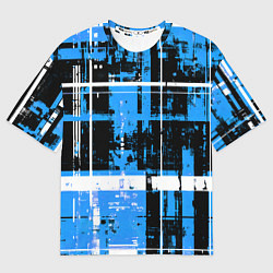 Футболка оверсайз женская Сине-белый гранж на чёрном фоне, цвет: 3D-принт