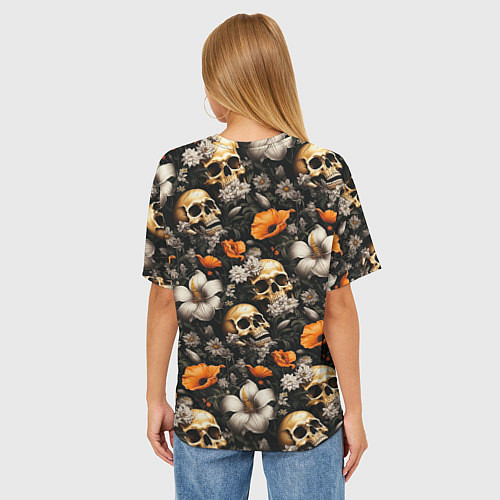 Женская футболка оверсайз Маки и черепа / 3D-принт – фото 4