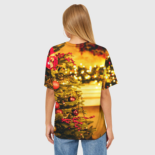 Женская футболка оверсайз Новогодняя наряженная ёлка / 3D-принт – фото 4