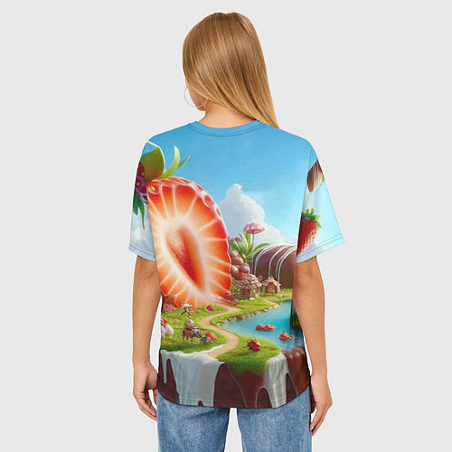 Женская футболка оверсайз Клубничная планета - нейроарт фантазия / 3D-принт – фото 4