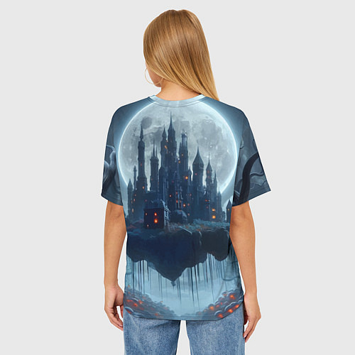 Женская футболка оверсайз Замок Дракулы и неоновые грибы - нейроарт фантазия / 3D-принт – фото 4