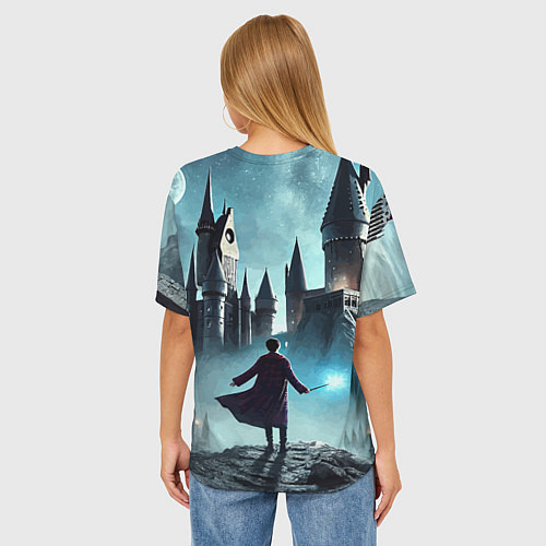 Женская футболка оверсайз Гарри Поттер перед Хогвартсом - нейроарт фантазия / 3D-принт – фото 4