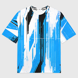 Футболка оверсайз женская Вертикальные чёрно-белые линии на синем фоне, цвет: 3D-принт