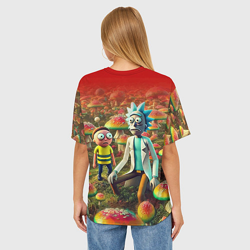 Женская футболка оверсайз Рик и Морти заблудились в мухоморном поле / 3D-принт – фото 4