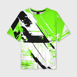 Футболка оверсайз женская Diagonal black and green stripes on a white backgr, цвет: 3D-принт