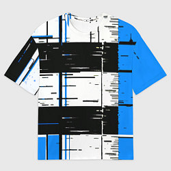 Футболка оверсайз женская Синие и чёрные полосы на белом фоне, цвет: 3D-принт