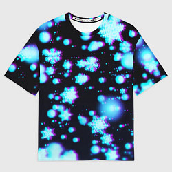 Футболка оверсайз женская Неоновые снежинки глитч, цвет: 3D-принт
