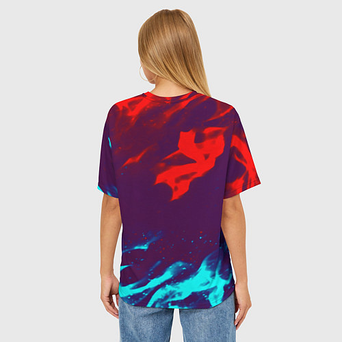 Женская футболка оверсайз Вартандер неоновый огонь / 3D-принт – фото 4