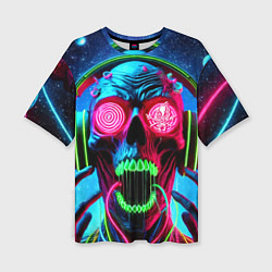 Футболка оверсайз женская Metallica - neon skull with headphones, цвет: 3D-принт