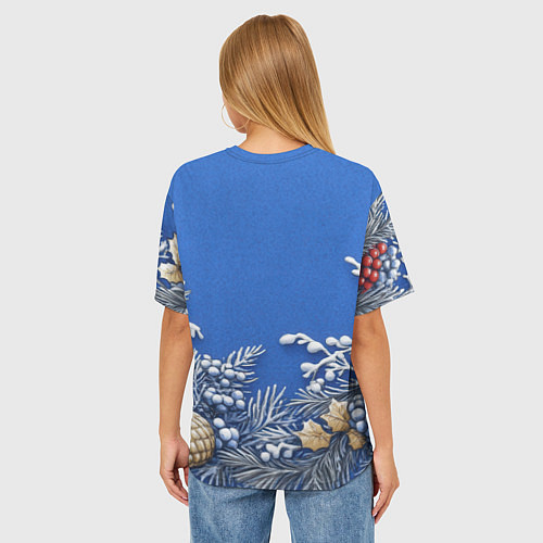 Женская футболка оверсайз Новогодние веточки / 3D-принт – фото 4