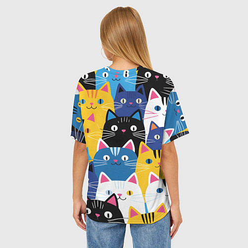 Женская футболка оверсайз Много цветных котиков / 3D-принт – фото 4