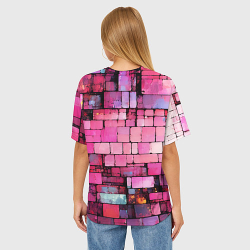 Женская футболка оверсайз Pink bricks / 3D-принт – фото 4