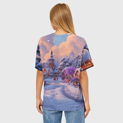 Женская футболка оверсайз Тропинка к новому году / 3D-принт – фото 4