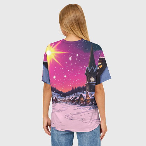Женская футболка оверсайз Закат рождества / 3D-принт – фото 4