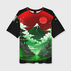 Футболка оверсайз женская Япония красно-зеленая природа, цвет: 3D-принт