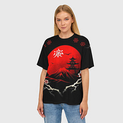 Футболка оверсайз женская Japan red black nature, цвет: 3D-принт — фото 2