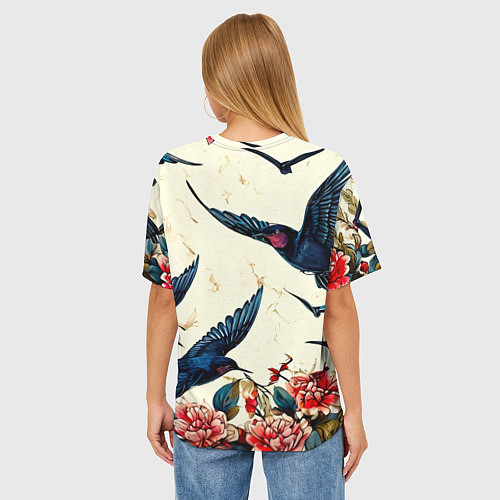 Женская футболка оверсайз Стая ласточек / 3D-принт – фото 4