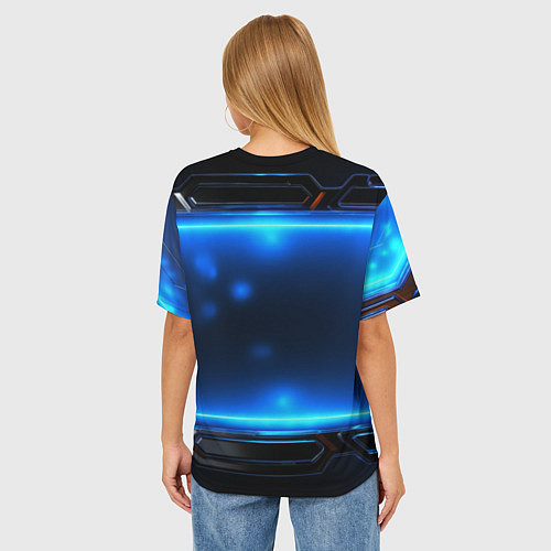 Женская футболка оверсайз Синяя неоновая атмосфера / 3D-принт – фото 4