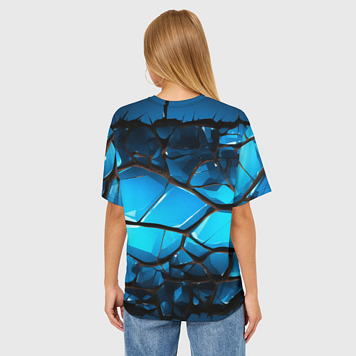 Женская футболка оверсайз Синяя текстура объемных плит / 3D-принт – фото 4