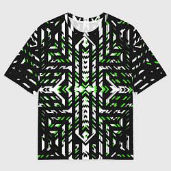 Футболка оверсайз женская Чёрно-зелёный диагональные полосы на белом фоне, цвет: 3D-принт