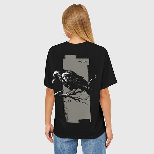 Женская футболка оверсайз Ворона во тьме / 3D-принт – фото 4