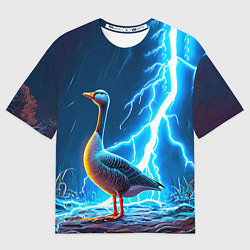 Футболка оверсайз женская Гусь и разряд молнии, цвет: 3D-принт