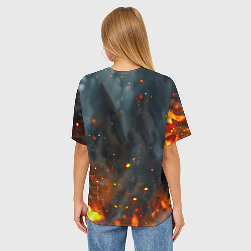 Женская футболка оверсайз Лисичка в огне / 3D-принт – фото 4