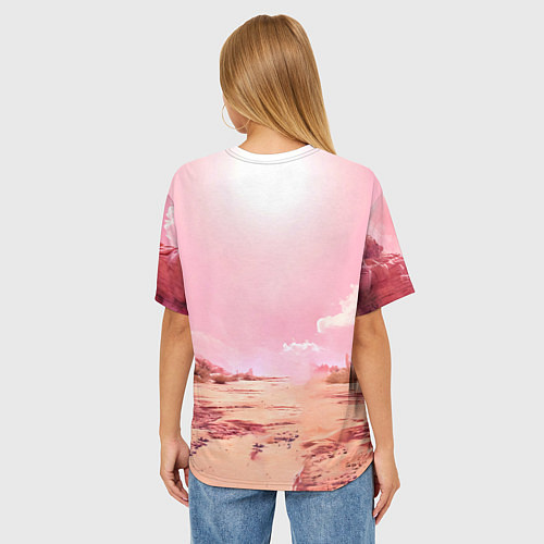 Женская футболка оверсайз Верблюд в розовой пустыне / 3D-принт – фото 4