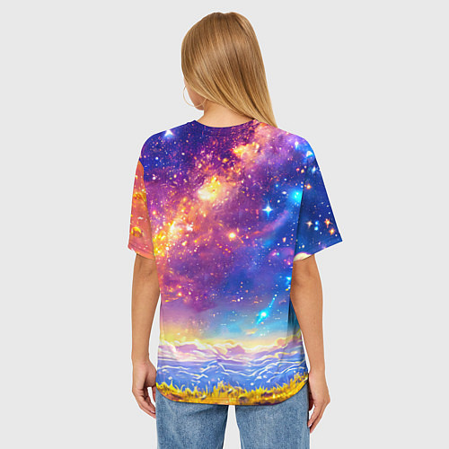 Женская футболка оверсайз Коровка и звездное небо / 3D-принт – фото 4