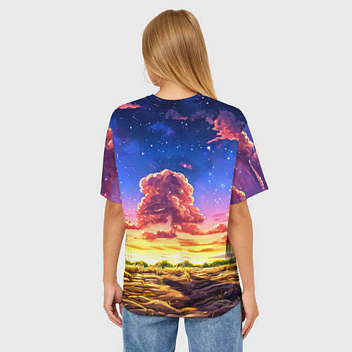 Женская футболка оверсайз Буйвол в звездной ночи / 3D-принт – фото 4