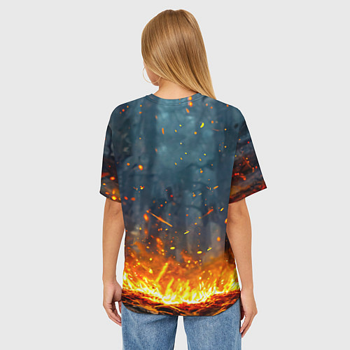 Женская футболка оверсайз Лось в огне / 3D-принт – фото 4