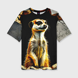 Футболка оверсайз женская Сурикат на черном, цвет: 3D-принт