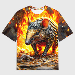 Женская футболка оверсайз Броненосец в огне