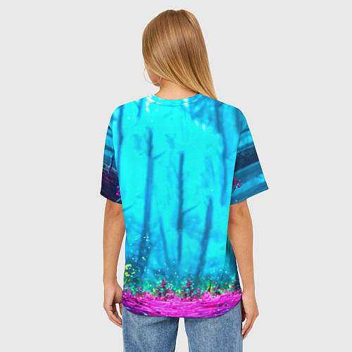 Женская футболка оверсайз Лось в сереневом свете / 3D-принт – фото 4