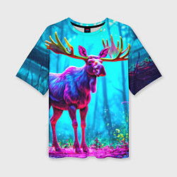 Футболка оверсайз женская Лось в сереневом свете, цвет: 3D-принт