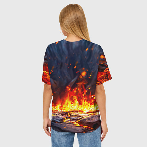 Женская футболка оверсайз Волк в огненной пещере / 3D-принт – фото 4