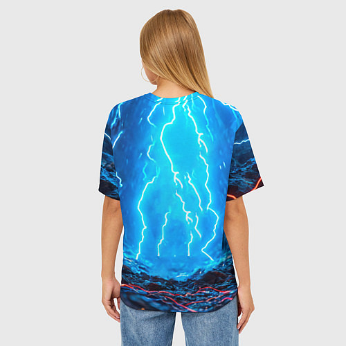 Женская футболка оверсайз Лось и молния / 3D-принт – фото 4