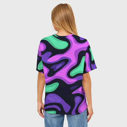 Женская футболка оверсайз Разноцветный эмоциональный камуфлляж / 3D-принт – фото 4