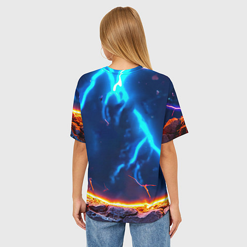 Женская футболка оверсайз Сурикат и удар молнии / 3D-принт – фото 4