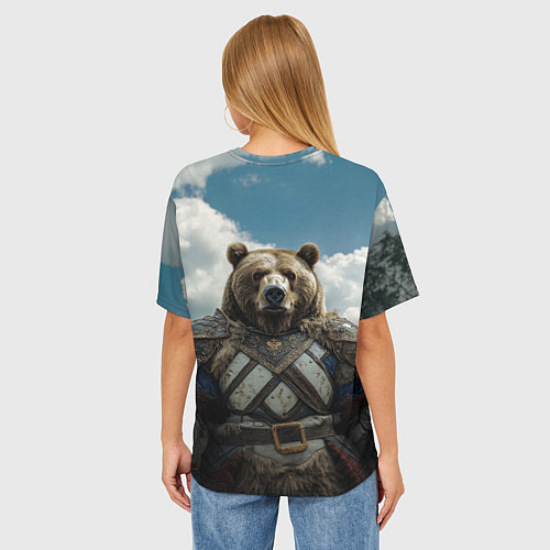 Женская футболка оверсайз Русский медведь воин / 3D-принт – фото 4