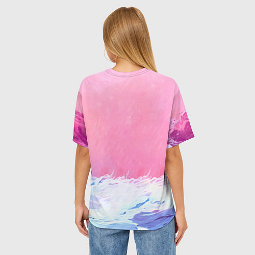 Женская футболка оверсайз Белый медведь в розовом свете / 3D-принт – фото 4