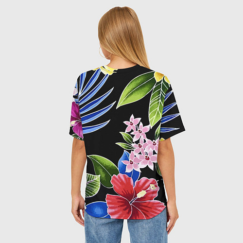 Женская футболка оверсайз Tropical flowers - aloha / 3D-принт – фото 4